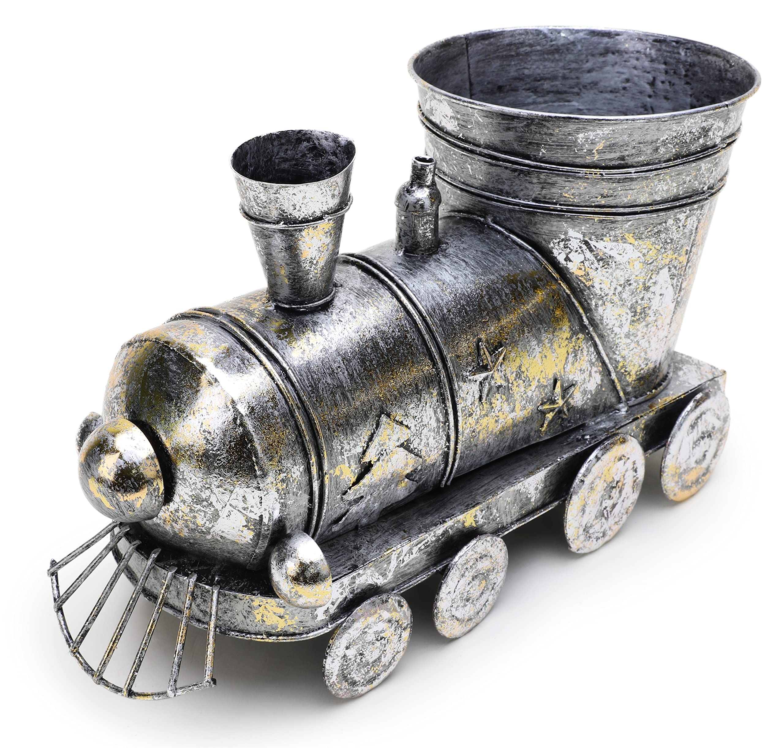 Christmas Concepts® 200mm (8'') Silver & Gold Metal Santa Train Garden Sculpture - Christmas Plant Pot - Indoor/Outdoor Garden Christmas Decoration