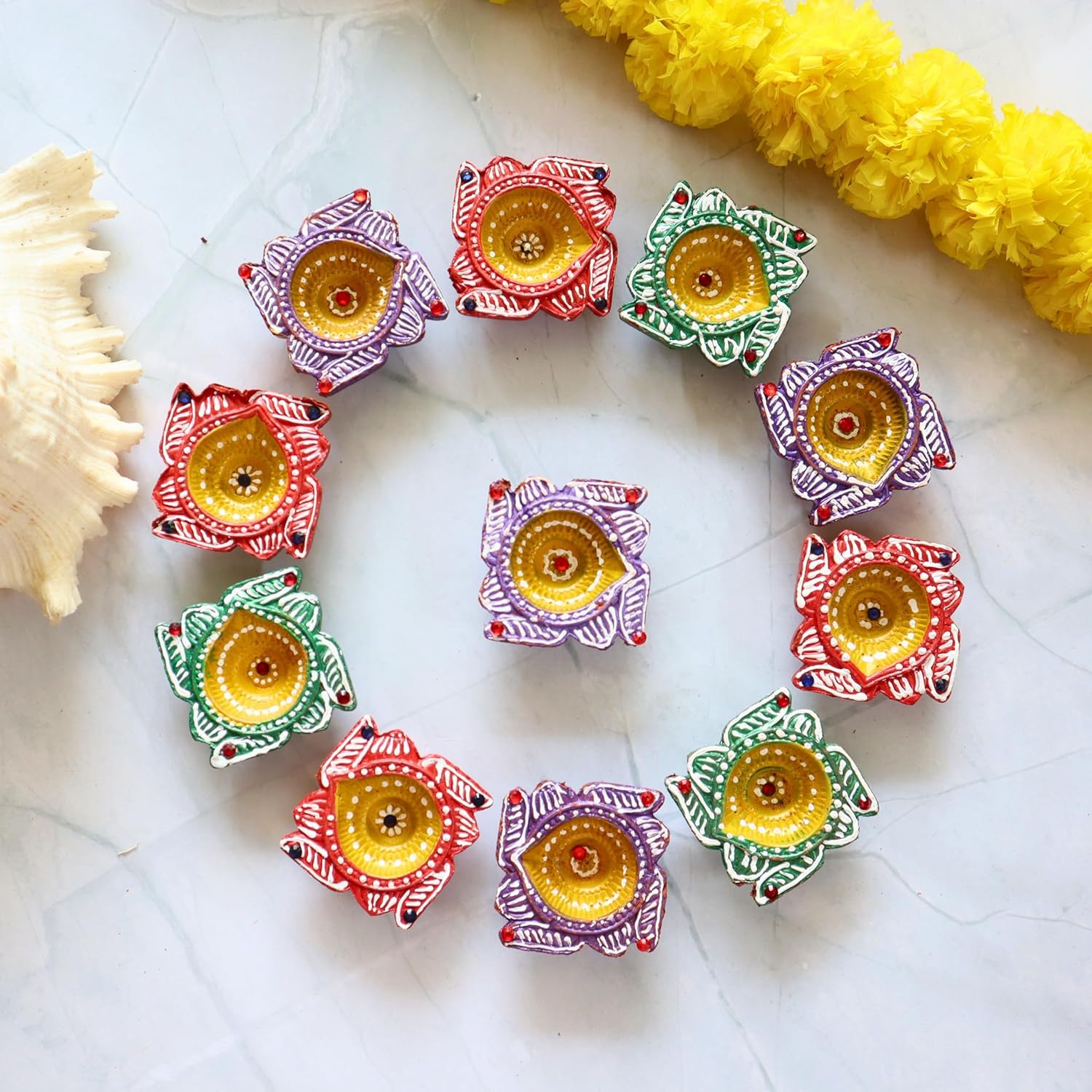 Oil Lamps & Accessories - Indian Karigar Decorative Diwali Diyas for Decoration Diwali Decoration Items Colourful Terracotta Diyas for Diwali Light Diwali Gifts for Family and Friends Set of 6 (Medium SWASTIK)