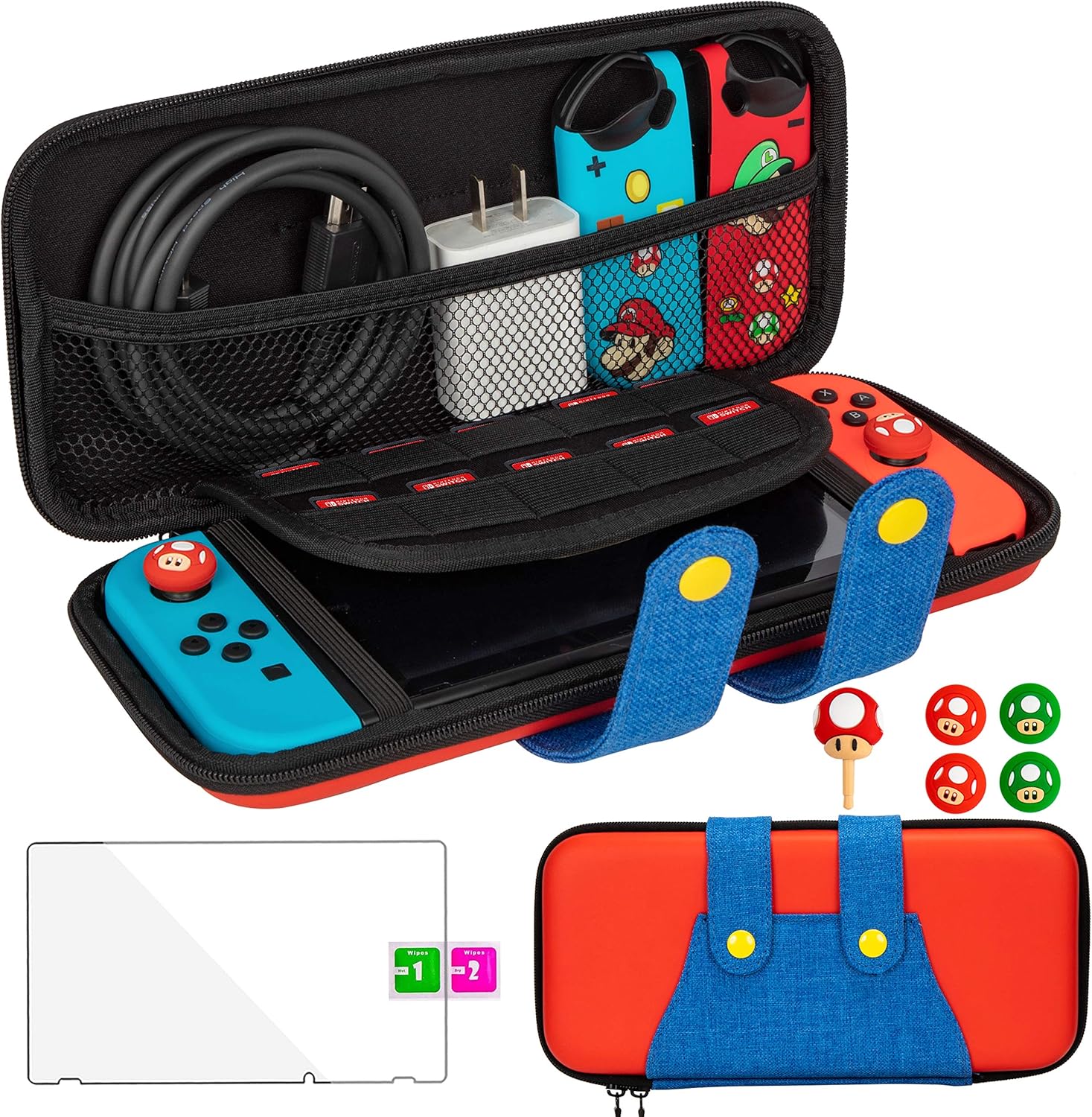 Amazon Com Oqpa For Nintendo Switch Case Cute Kawaii Cartoon Design Cover Fun Funny Cool Switch Game Shell For Girls Boys Men Kids Carrying Bag Joystick Thumb Grip Caps Tempered Glass Cases For Switch Mario