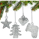 2" Glass Christmas Tree Ornaments Sets of 4 Mini Spun Glass Ornament for Christmas Tree Blown Xmas Gift for Home Decoration Hanging Pendant (Silver)