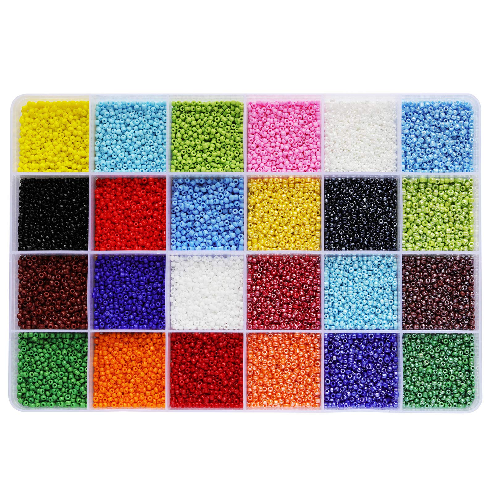 BALABEAD Size 2mm 12/0 Seed Beads About 21600pcs in Box 24 Multicolor Assortment Opaque Colors Small Glass Seed Beads for Making Jewelry Necklace Bracelets Earrings Rings