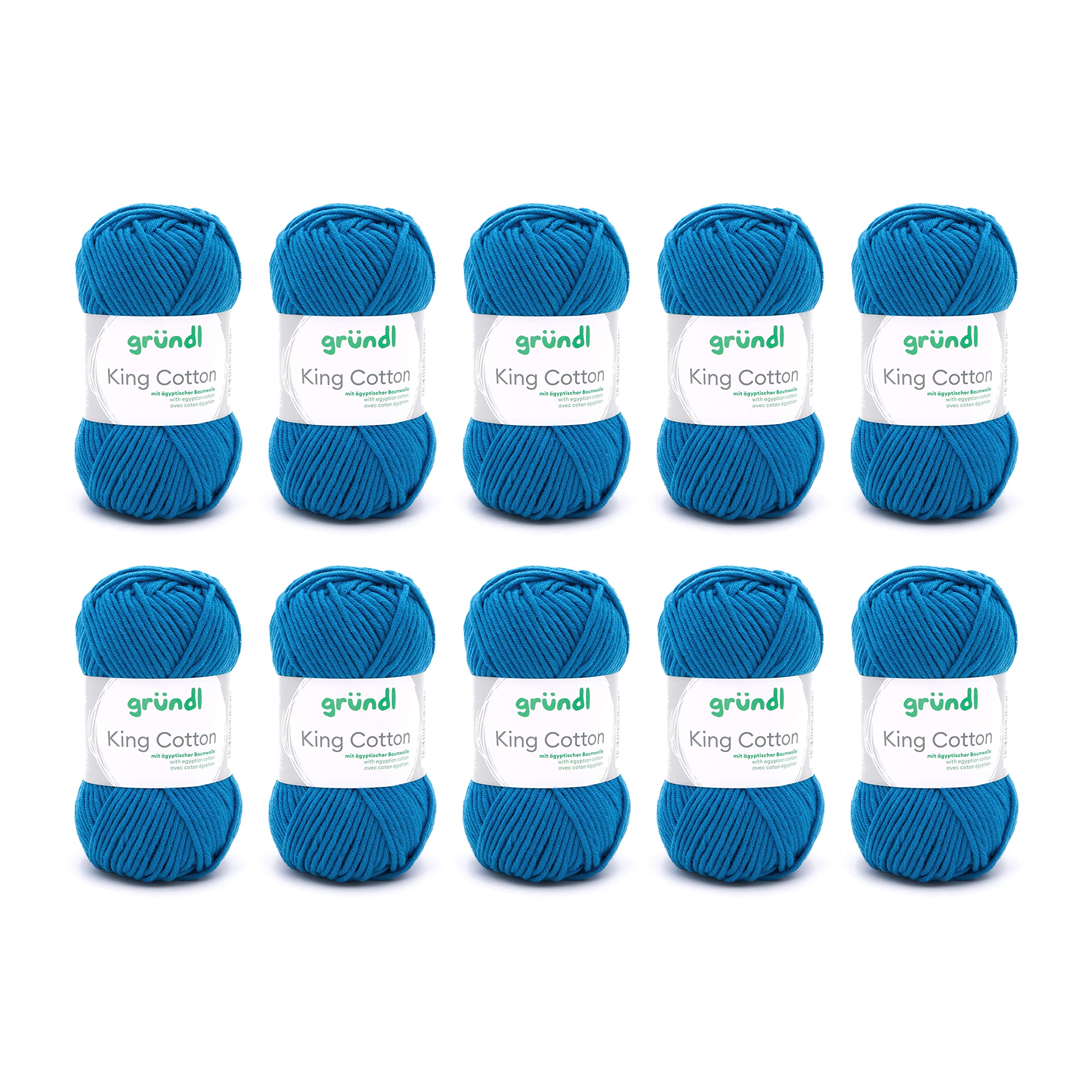 Gründl Wool King Cotton - Thick Wool for Knitting - Knitting Yarn - Crochet Yarn - Soft and Skin Friendly - 55% Polyacrylic, 45% Cotton - 10 Balls 50 g / 78 m - Needle Size 6-7 - Medium Blue