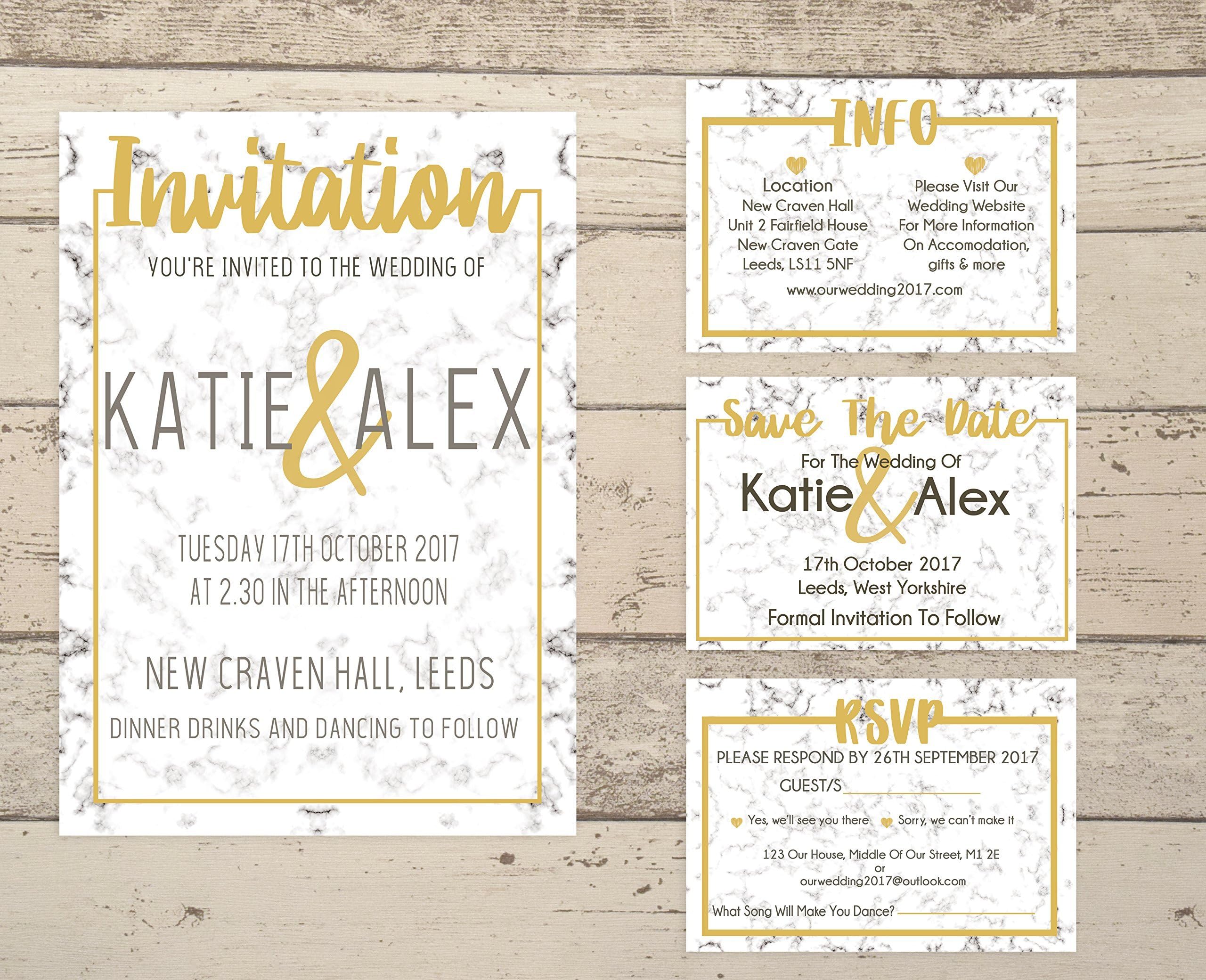 Wedding Invitations. Personalised Wedding Invitations. Gold Wedding Invites. Wedding Stationery. Wedding Invitations And RSVPS. Invitation Packs. Wedding Invitation Bundles. Marble Wedding Invites.