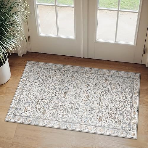 BEIMO 60X120CM Area Rugs for Bedroom, Vintage Boho LightGrey Carpets for Living Room Non Slip Machine Washable Rug Short Low Pile Rug for Kitchen Dining, Hallway, Office
