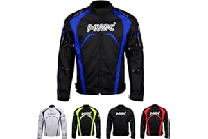 HWK Motorcycle Jacket Men's Riding Textile Racing Motorbike Hi-Vis Biker CE Armored Water Resistant Jackets (Blue, S)