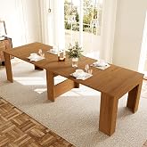 HIPIHOM 17.7"-118" Extendable Dining Table for 2-12 People, Modern Extension Table with Extension Leaves Holder, Space-Saving Extra Long Folding Dining Table for Meeting, Dining Room(Walnut Table)