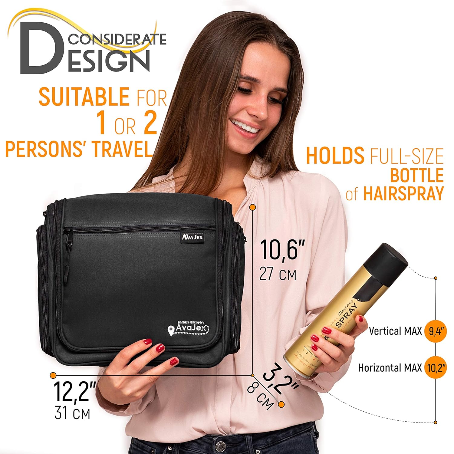 Large Hanging Travel Toiletry Bag for Men and Women - Premium Toiletry Organizer - Waterproof Hygiene Bag with Metal Xxl Swivel Hook, YKK Zippers and 19 Compartments for Toiletries, Makeup, Cosmetics : Beauty