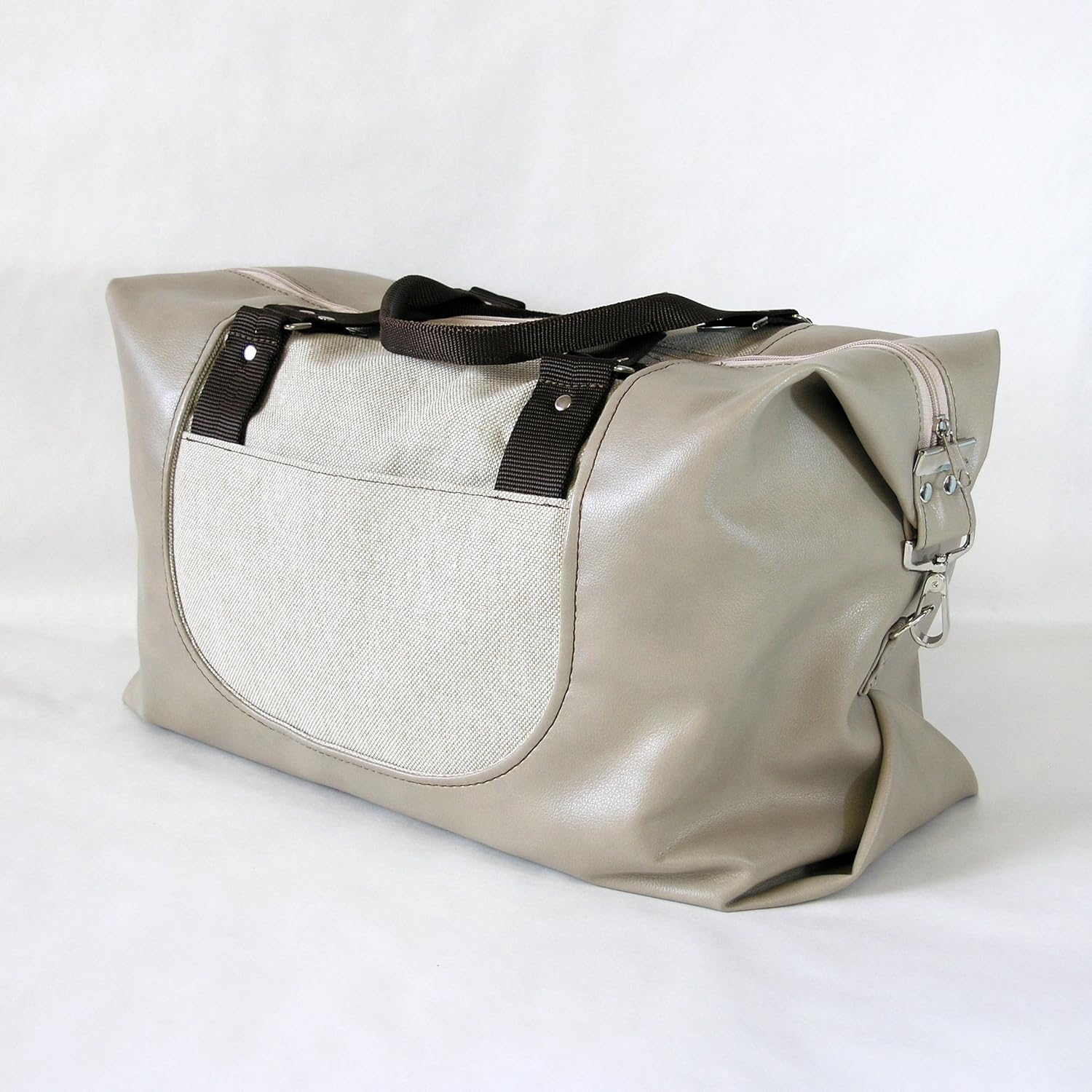 Wanderlust Faux Leather Weekender Bag, Duffel Bag, Travel Bag in Coffee Brown Handmade