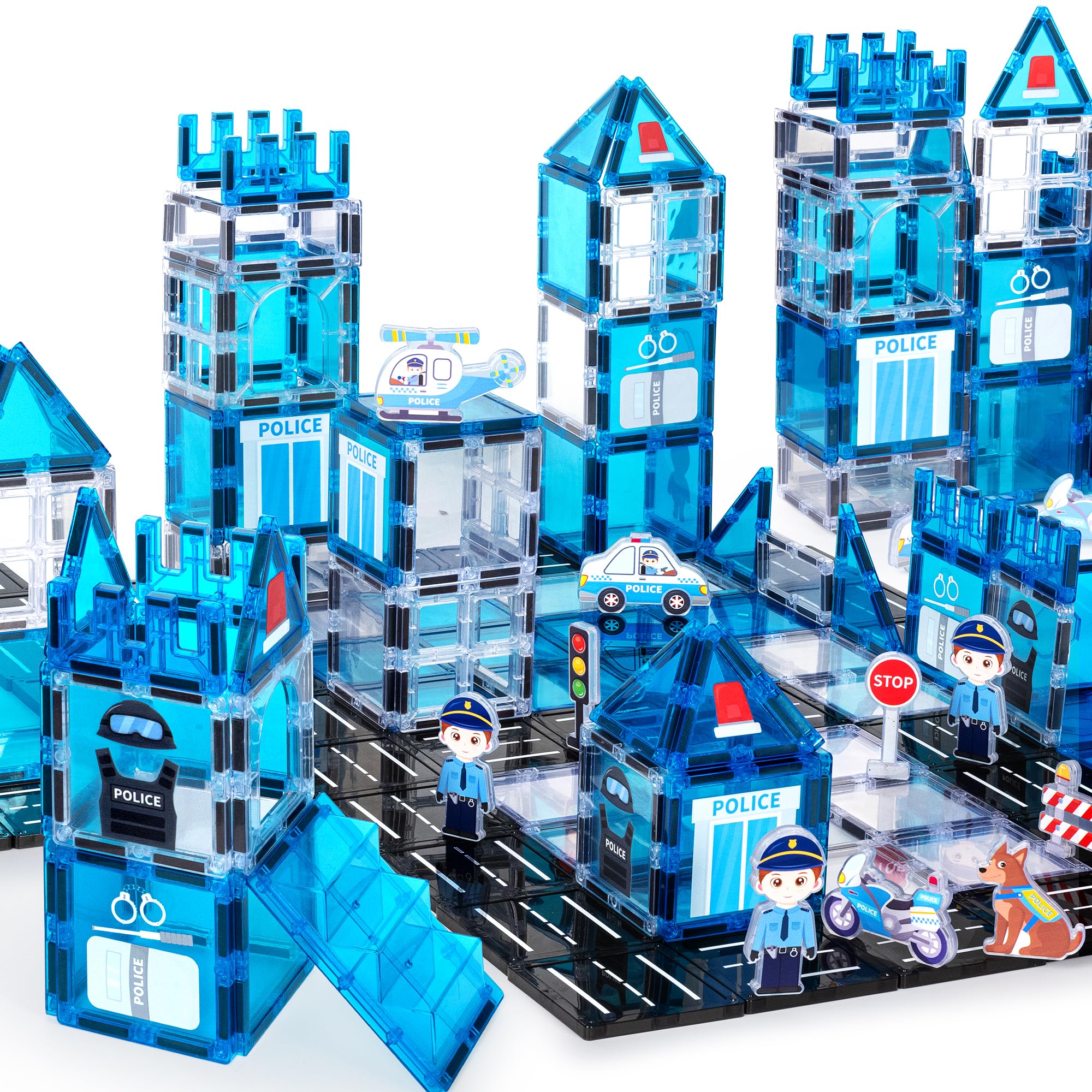 cossy 42 PCS Magnetic Tiles, 3D Police Magnetic Building Blocks Set, STEM Magna Tiles for kids, Building Construction Toddler Toy, Learning Educational Construction Toys for 3+ Year Boys & Girls — image 1
