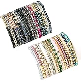 SROBENZ 35Pcs Delicate Boho Beaded Bracelets Multi Layer Versatile Statement Bracelets Stackable stretch Cuff Sparkly Glass Crystal Beads bracelets