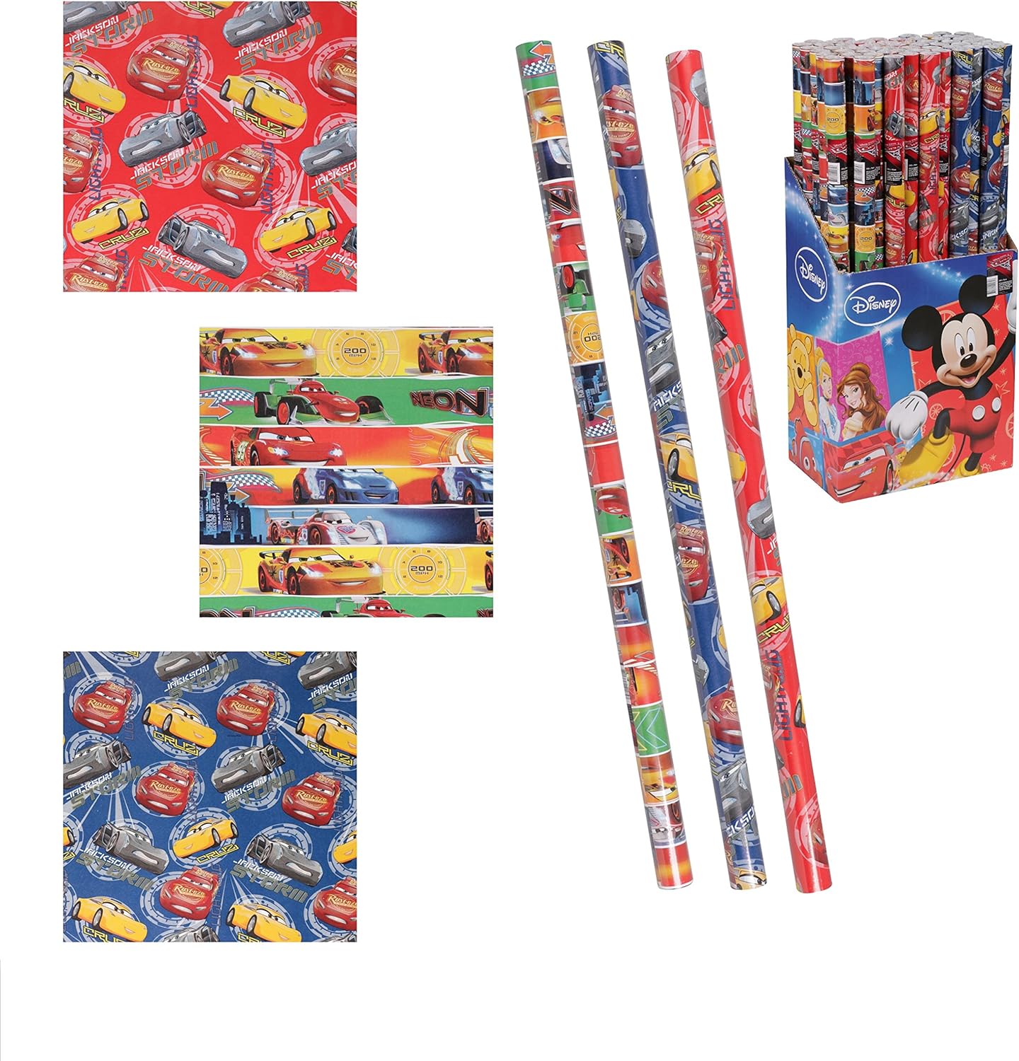 Lot de 6 Rouleau de papier cadeau Disney Cars 3 - Modèle Aléatoire
