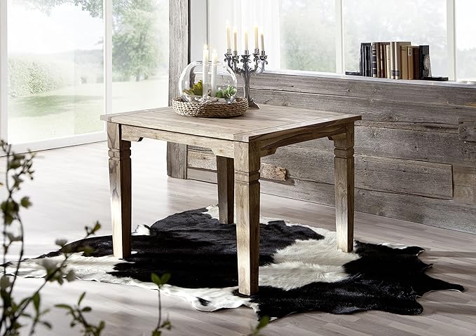 MASSIVMOEBEL24.DE Massivmöbel Kolonialstil Palisander geölt Esstisch 100x100 Sheesham grau Kolonial massiv Holz Möbel LEEDS #