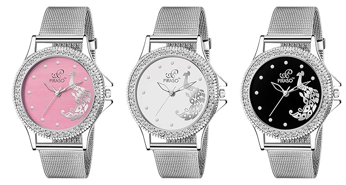 Piraso Analogue Pink,White, Black Dial Women's Watch Combo (PW3-47)
