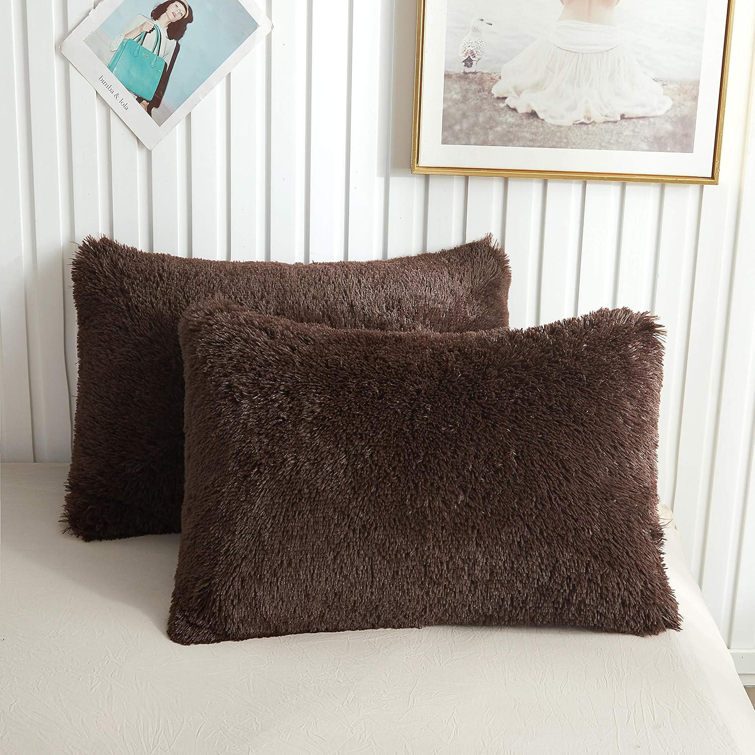 XeGe Faux Fur Throw Pillow Cases Plush Shaggy Ultra Soft