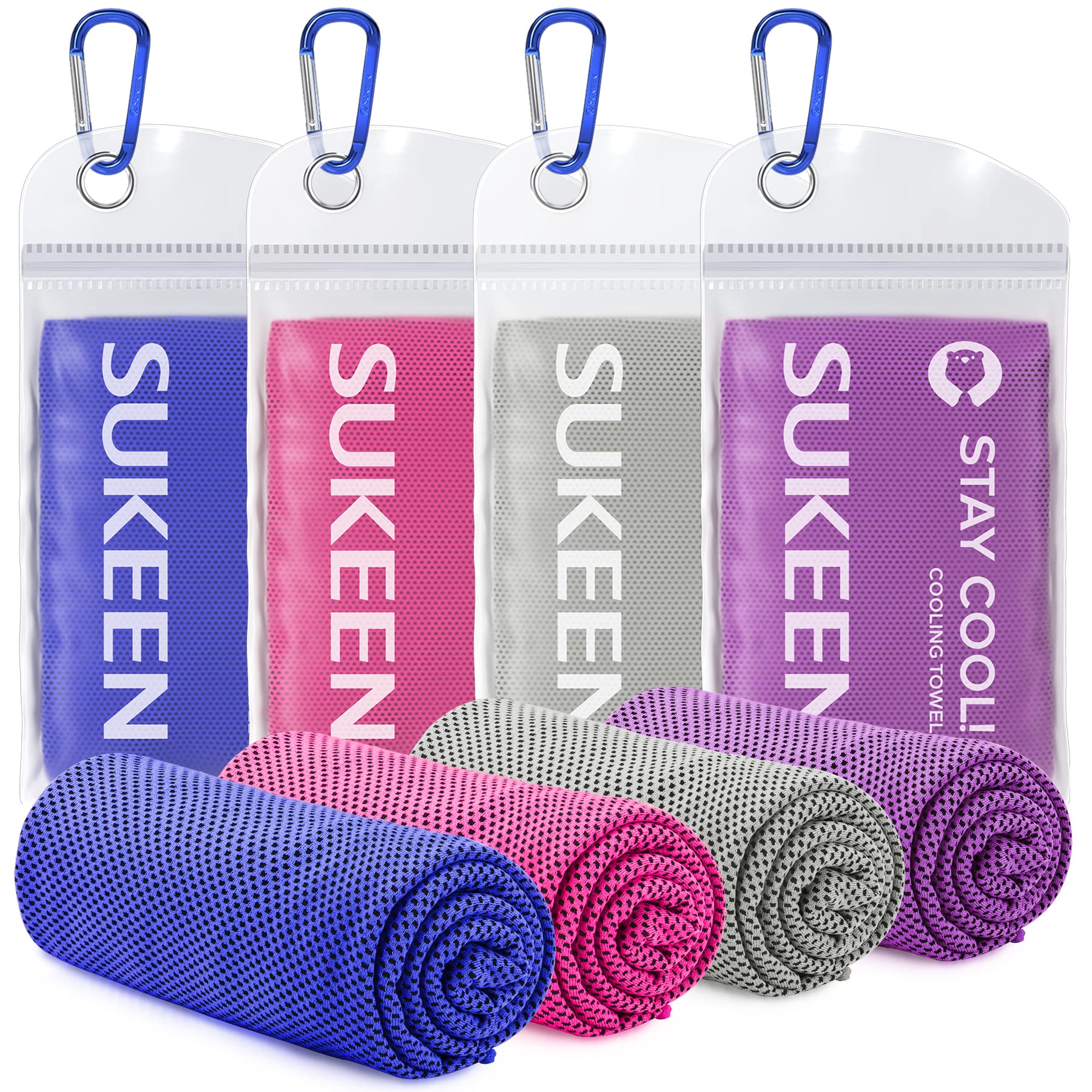 Sukeen [4 Pack Cooling Towel (40"x12"),Ice Towel,Soft Breathable Chilly Towel,Microfiber Towel for Yoga,Sport,Running,Gym,Workout,Camping,Fitness,Workout & More Activities