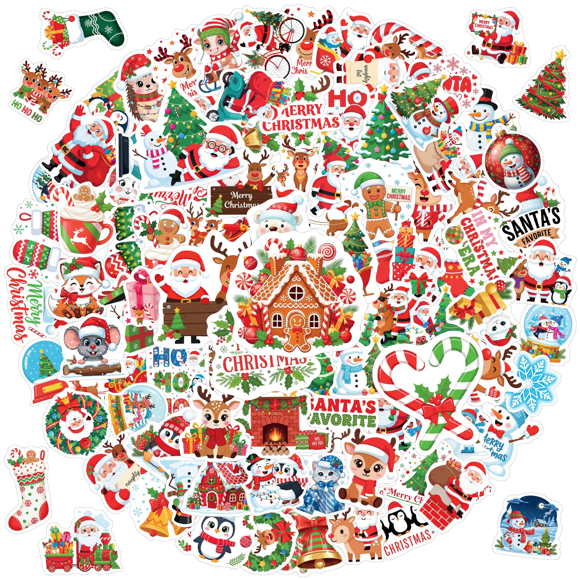 Photo 1 of 100Pcs Merry Christmas Stickers Christmas Decorations Reindeer Santa Claus Snowman Xmas Stickers Party Favors Supplies Goodie Bags Gift Idea for Kids Boy Girl Men Women Non-Repeating Waterproof
