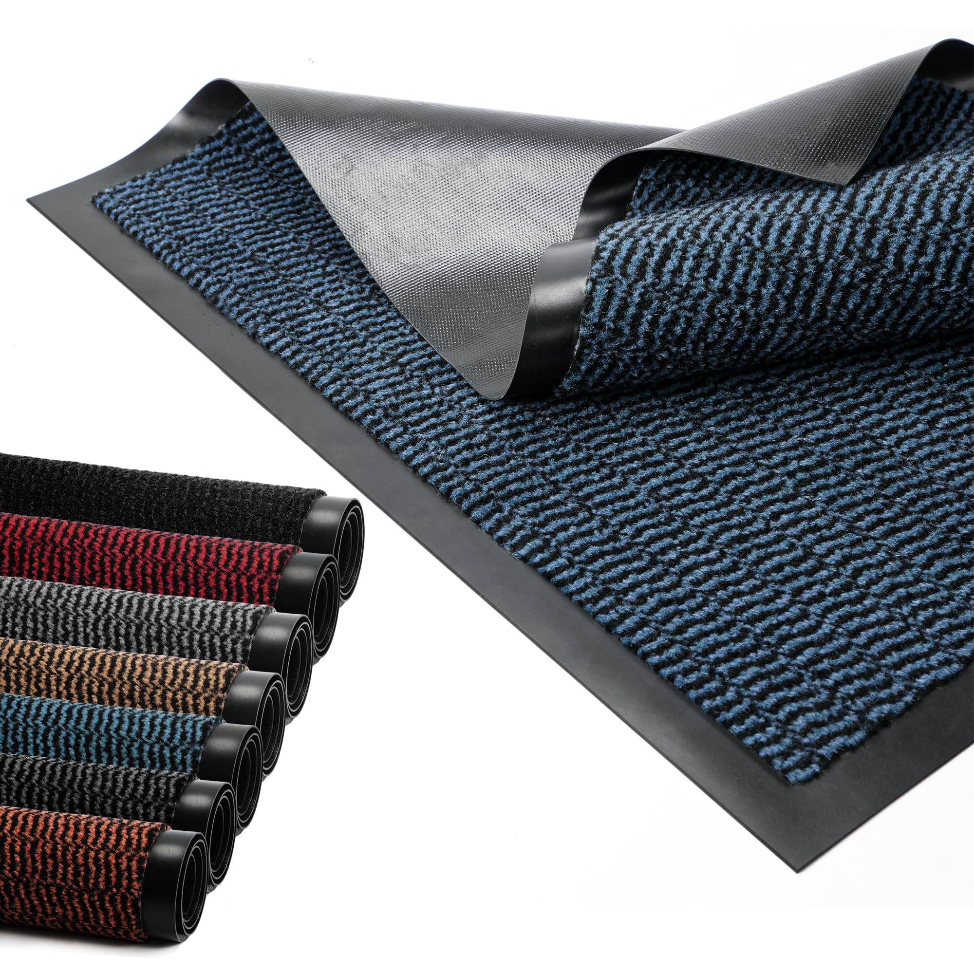 BLADO Door Mat Barrier Mat Non Slip Rubber Mats Washable Light Weight Heavy Duty | Floor Mats Kitchen Rugs Dirt Trapper Doormat Entrance Rug Shoes Scraper Super Absorbent Carpet (40cm x 60cm, Blue)