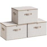 SONGMICS Set of 3 Storage Bins with Zipper Lids, 31 Quart Storage Boxes | Stackable Fabric Cube Organizers with Handles, Non-Woven Fabric, Summer Sand, TINA Collection URZB003K01