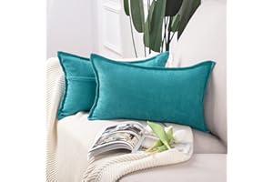 MADIZZ Set of 2 Short Chenille Throw Pillow Covers 12x20 Inch Cyan Teal Soft Decorative Cushion Cover for Sofa Bedroom Pillow