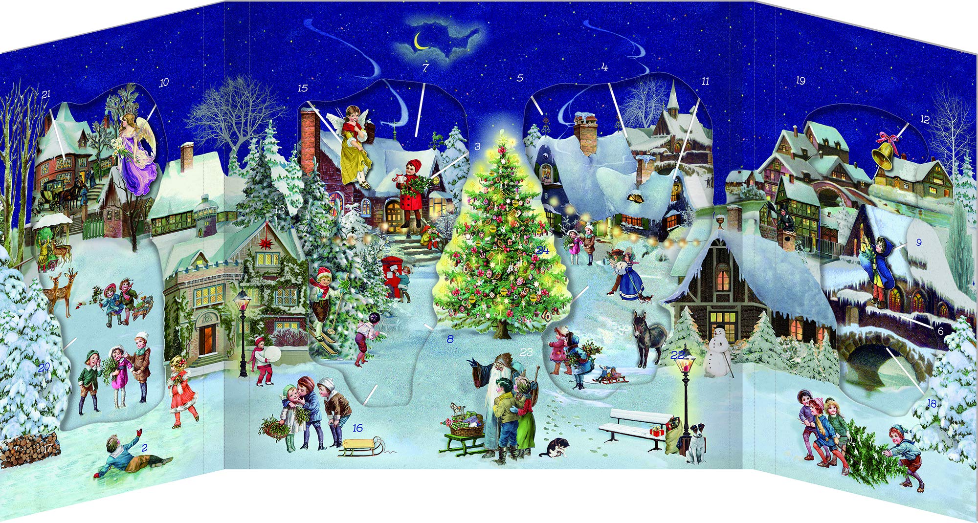 Coppenrath Christmas Advent Calendar 'Winter Village with Slide-In Figures' Traditional German Paper 68 x 30 cm