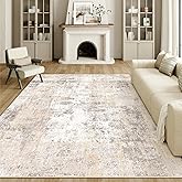 WondRg 8x10 Washable Area Rug for Living Room Bedroom Beige Grey Neutral Carpet Low Pile Soft Thin Tapis Salon Abstract Moder