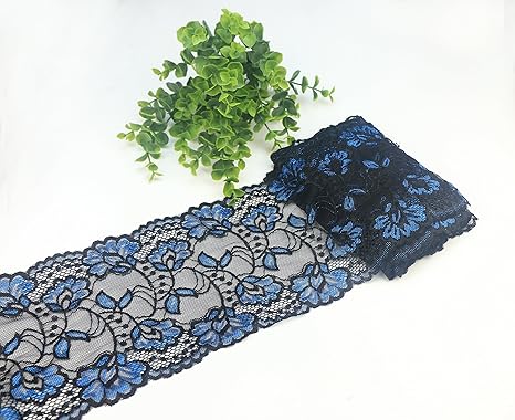 Yulakes 5 Yards Blau und Schwarz Spitzenborte Spitzenband Zierband Stretch Spitze Blume Borte Hochzeit Lace Trim Deko Band,Ha
