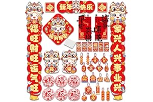 YinnFeen Chinese New Year Decorations 2026, 40 Pcs Spring Festival Couplet and Fu Character Door Sticker Window Decals Hangin