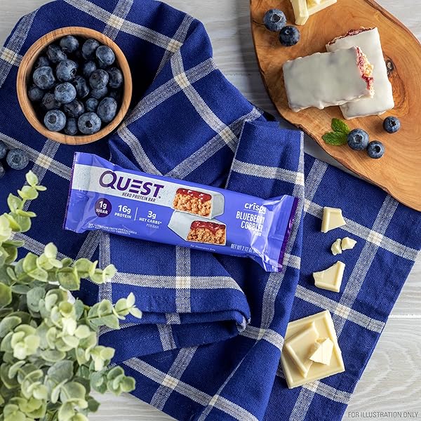 QUEST NUTRITION CRISPY BLUEBERRY COBBLER HERO PROTEIN BAR, 16G PROTEIN, 1G SUGAR, 3G NET CARB, GLUTEN FREE PROTEIN SNACK, KETO FRIENDLY, 12 COUNT
