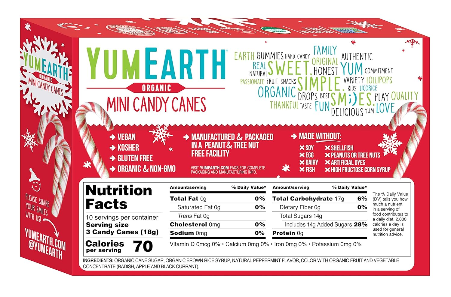 Amazon Com Yumearth Organic Candy Canes Full Size 10 Canes Per Pack Allergy Friendly Non Gmo Gluten Free Vegan Grocery Gourmet Food