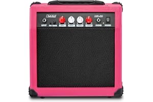 LyxPro Electric Guitar Amp 20 Watt Amplifier Built in Speaker Headphone Jack and Aux Input Includes Gain Bass Treble Volume and Grind - Pink