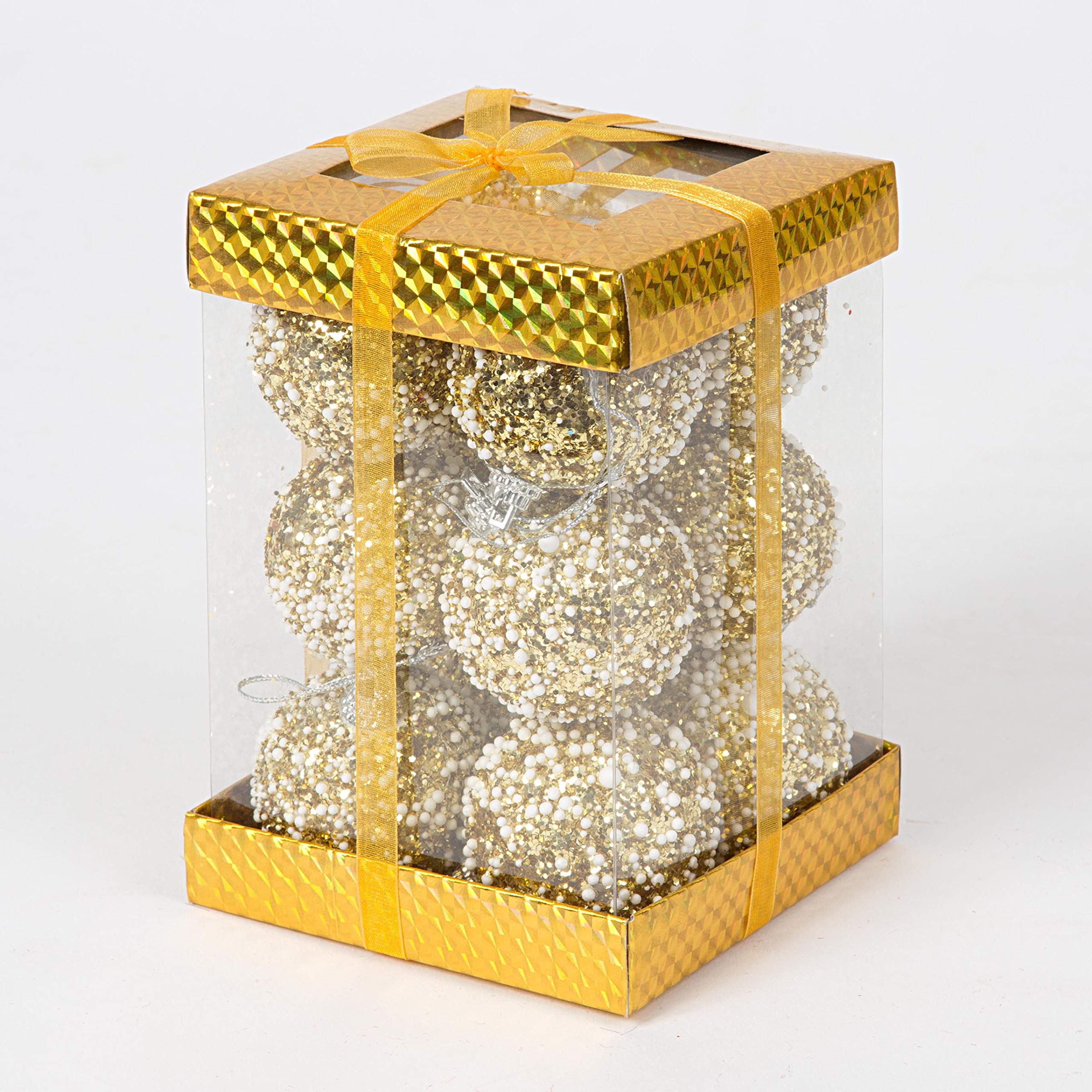 SHATCHI 12 x Christmas Tree Hanging Baubles Soft Foam Glittered Decorated Shatterproof Pendant Ornaments Xmas Tree Table Decorations, Decorated Babules