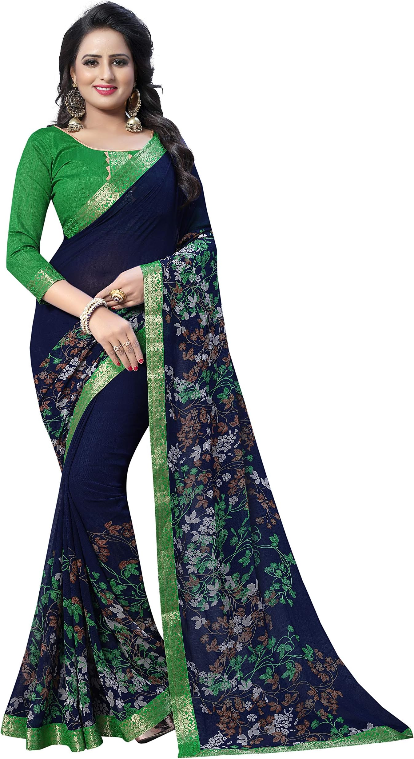 Hinayat FashionWomen's Chiffon Saree With Blouse Piece (HNT01SRI538_Blue)
