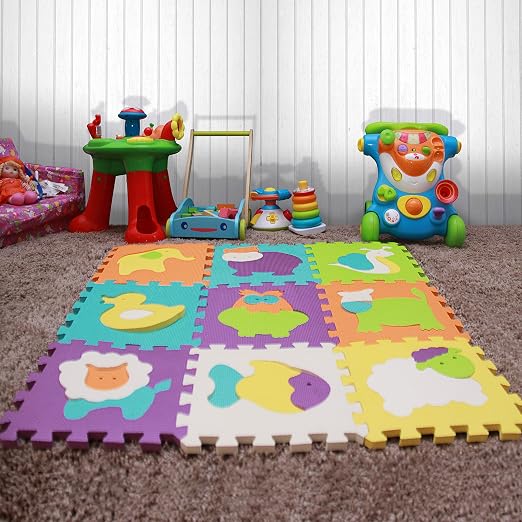 Matelas Puzzle De Jeu Les Pieces De Puzzle A Emboitement Favorisent Le Developpement Sensoriel Visuel 9 Carres Avec Images Expressives Danimaux Pour Ca Matelas De Sol Souple Pour Bebe Jeux Et Jouets