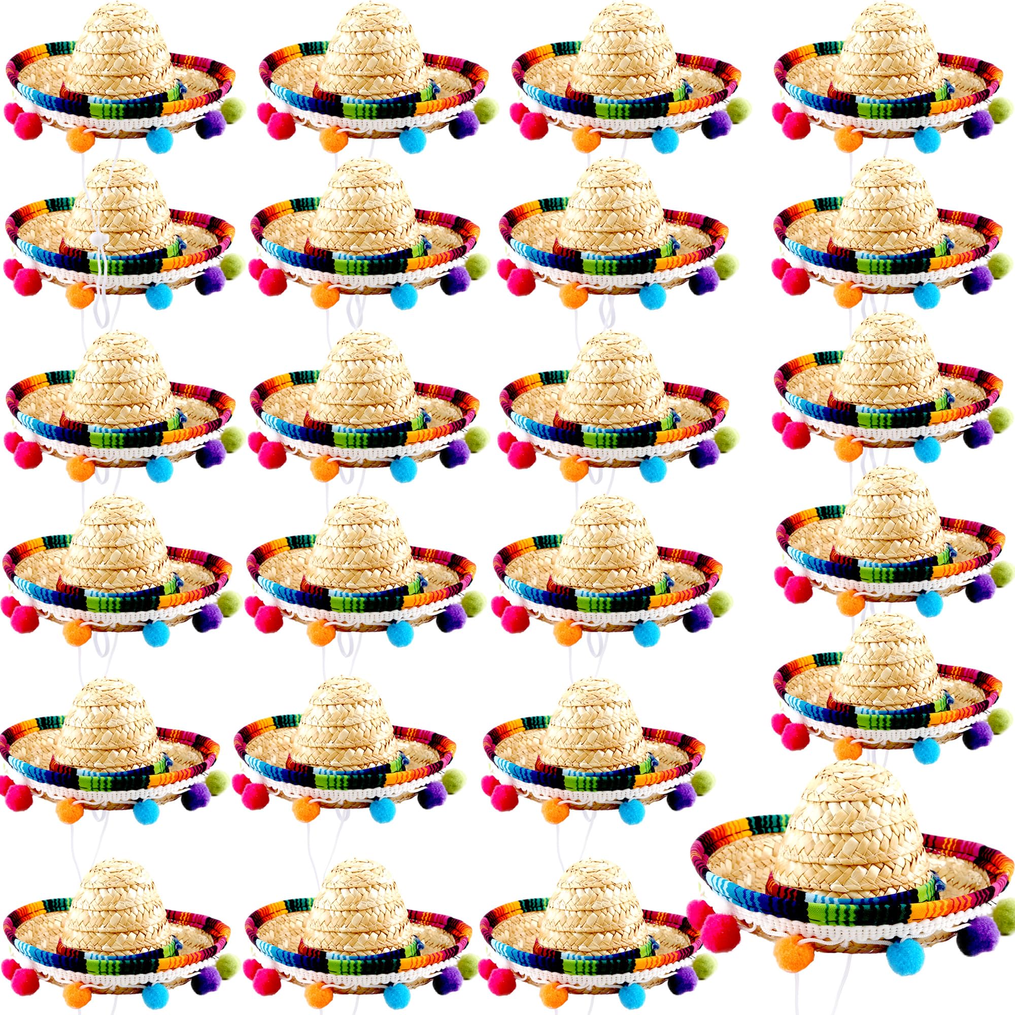 24 Pcs Mini Mexican Fiesta Hat Cinco De Mayo Fiesta Straw Sombrero Headbands for Kids Adult Pets Dress Up Mexican Party Photo Props Decor
