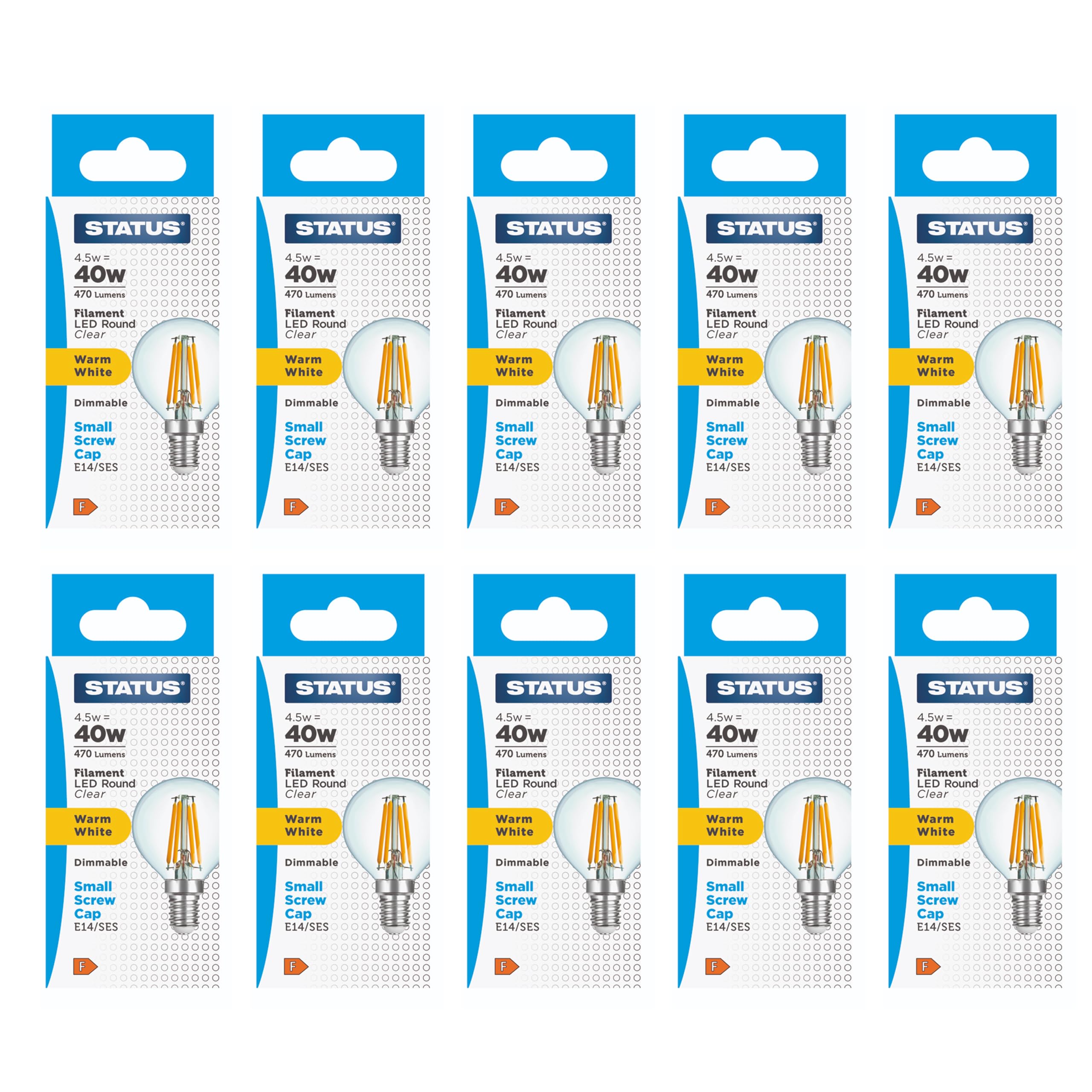 Status Dimmable 4W, E14/SES, Round Filament LED Bulb, Warm White, 10 Pack (4.5SFDRWE14C1B10)