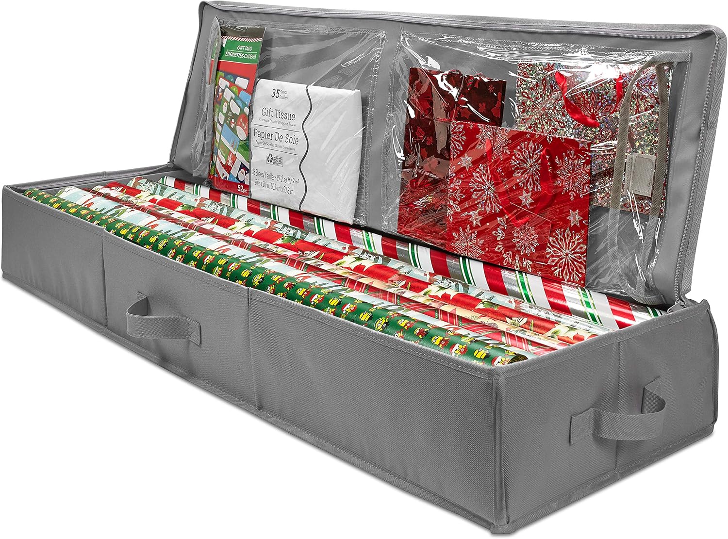 Whitmor Christmas Storage Organizer – Durable 600D Material - Spacious Under Bed Holiday Wrapping Paper Storage Container, Storage for Gift Wrapping, Bags, Ribbon, and Bows – Fits up to 40" Rolls: Home & Kitchen