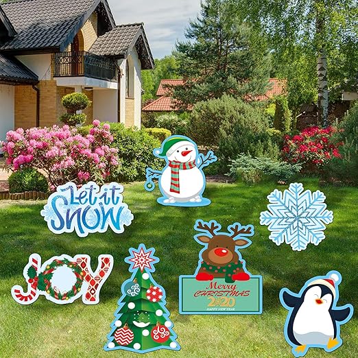 Joytplay Pack Of 7 Christmas Yard Signs With Stakes For Holiday