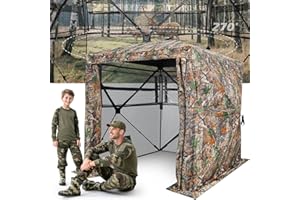 TYRSEN Hunting Blind with Magnetic Full Open Large Door & Silent Windows, 270°/360° See Through Pop Up Ground Blind for 2-3/3-4 Person, Tent for Deer Turkey Hunting, Waterproof, Portable, Carry Bag