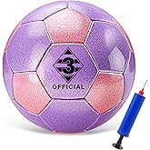 Stavanicen Glitter Pink Purple Soccer Ball Size 3 4 5 with Pump & Needle/Mesh Bag, Sofu PU Soccer Ball Kit for Indoor Outdoor Practicing Training Playing Gift Adults