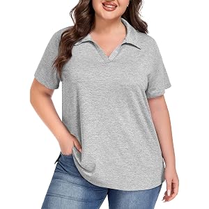 FOREYOND Plus Size Short Sleeve Polo for Women Golf Shirts Moisture Wicking Shirts Athletic Workout Tops 1XL-5XL