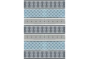 BalajeesUSA Outdoor Plastic Patio Rugs – 6x9, Grey, Teal, Durable and Affordable Multipurpose Woven Plastic Straw Recycled All-Weather and Waterproof Rug Reversible Camper Rug 7018