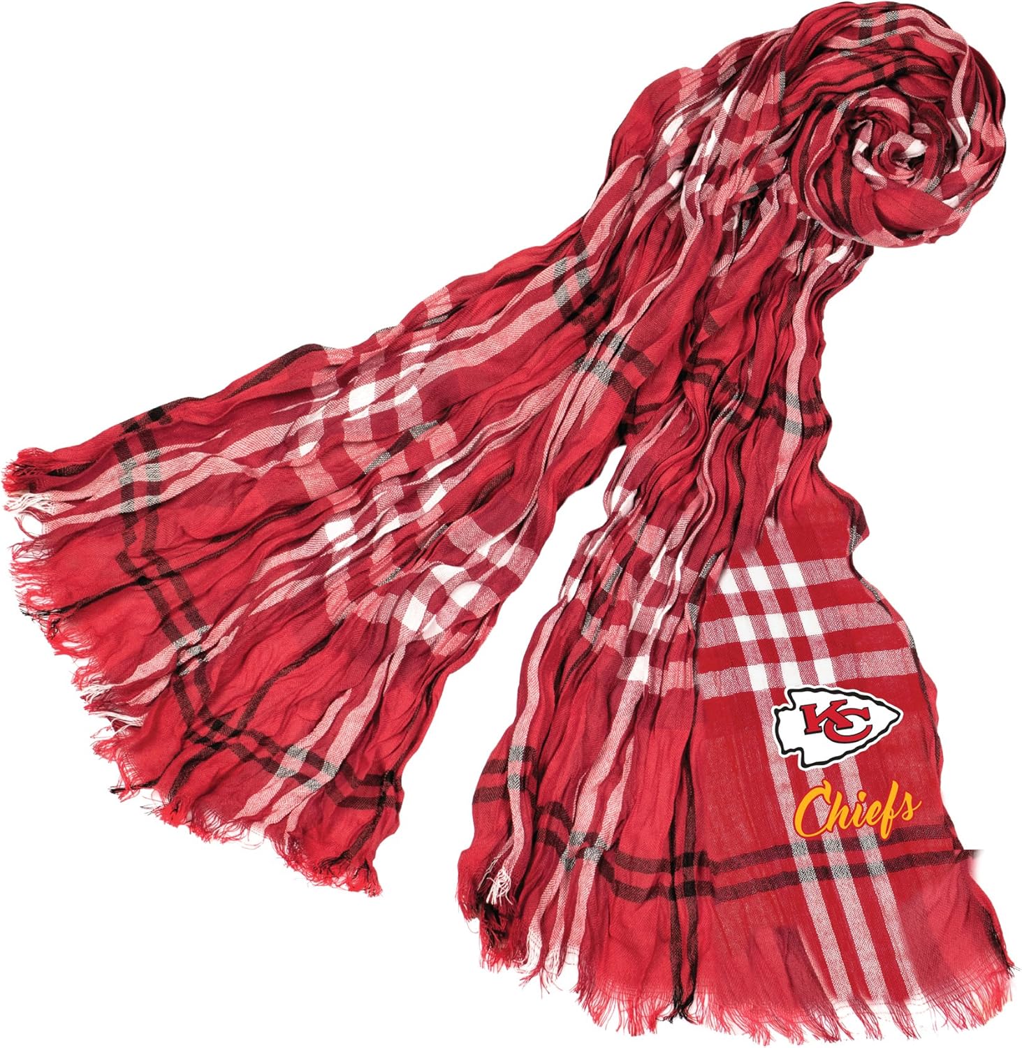 Littlearth NFL Kansas City Chiefs Sheer Infinity Plaid Scarf, Red/Black, 70 x 25" : Clothing