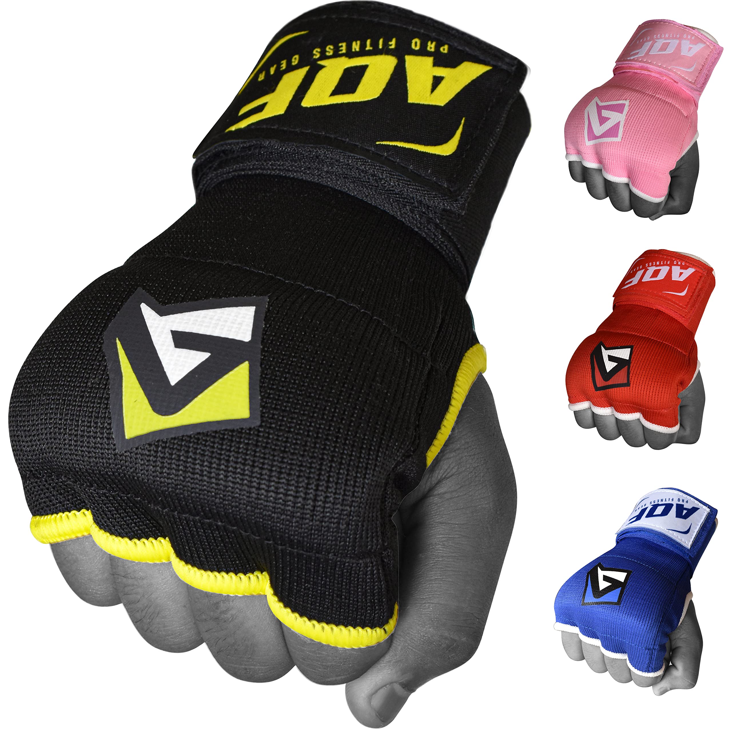AQF Boxing Inner Gloves Hand Wraps Fist Padded Bandages MMA Gel Strap Mitts Kick Black, Blue & Red (Black, X-Large)