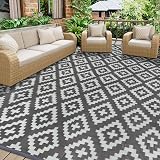 Homcomodar Large Outdoor Rug 270x365cm Grey Waterproof Reversible Patio
