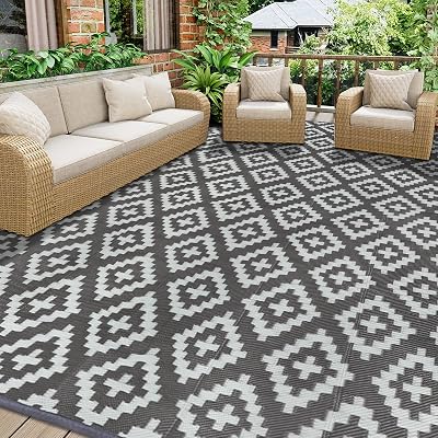 Homcomodar Large Outdoor Rug 270x365cm Grey Waterproof Reversible Patio