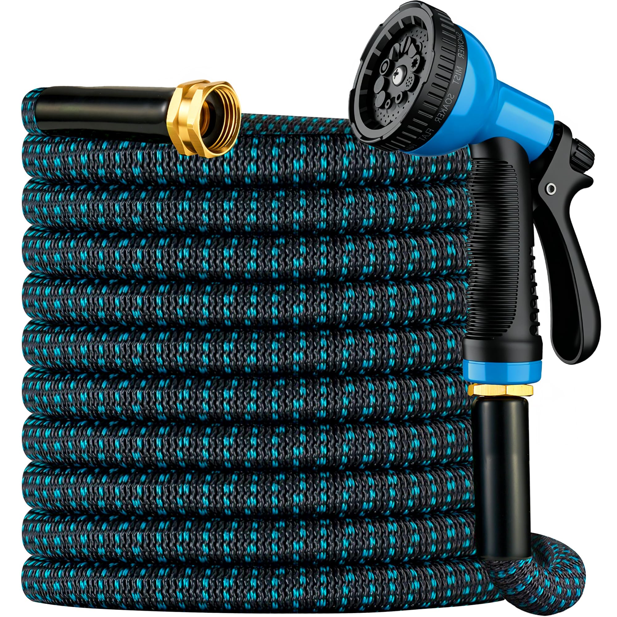 expandable garden hose 100 ft with 10 function spray nozzle, flexible, kink free, leak-proof, ultra