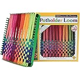 Friendly Loom 7" Potholder Kit Green Metal Loom and Bright Rainbow Color Cotton Loops, Makes 2 Potholders, MADE IN THE USA by
