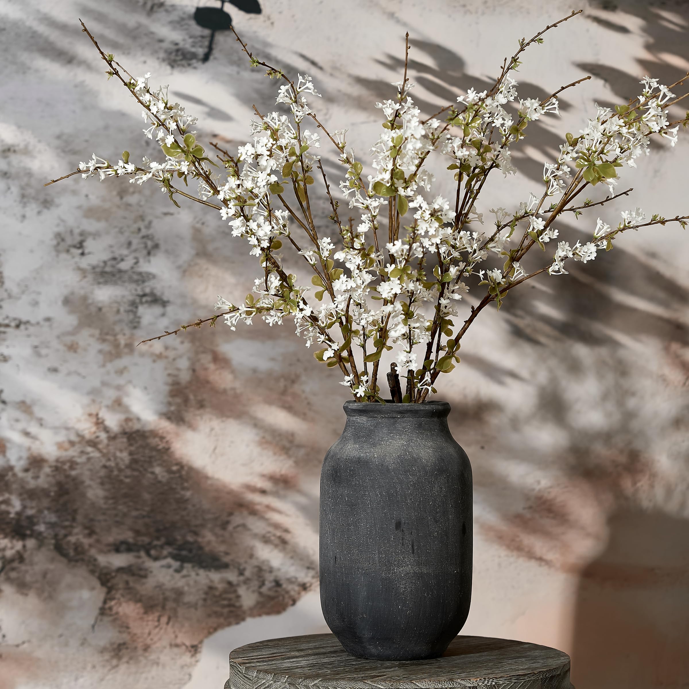 SIDUCAL Rustic Farmhouse Flower Vase | 9.5 Inch Large Ceramic Pampas Grass Vase | Modern Farmhouse Decor for Home, Table, Living Room, Shelf, Mantel, Black