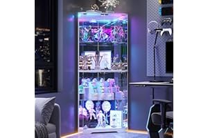 Corner Display Cabinet with Doors, Glass Cabinet with RGB Lights for Collectibles, Liquor, 4 Tier Curio Cabinet Showcase with