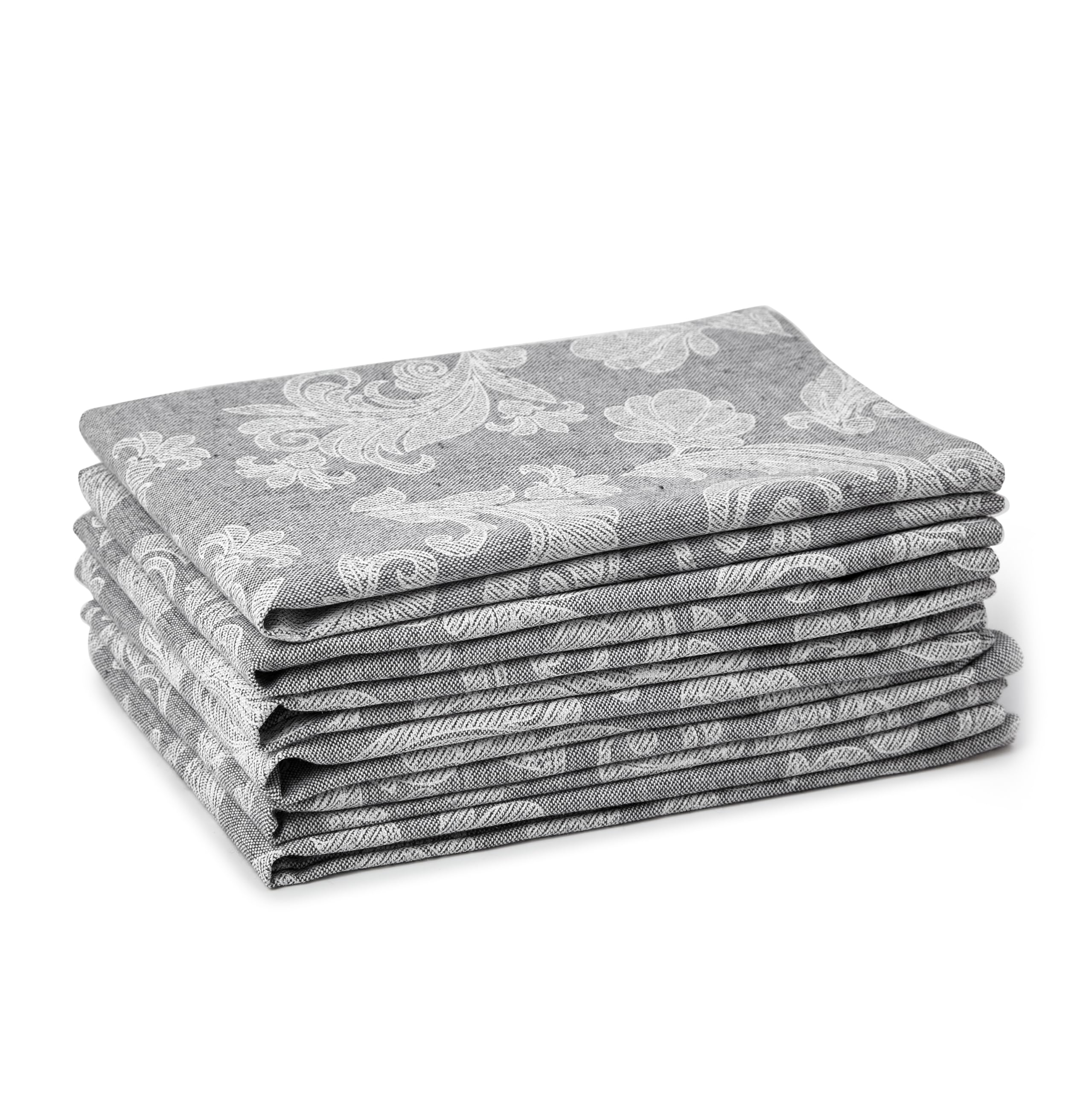 Encasa XO Grey Cloth Napkins Set of 6, 45x45 cm | Floral Jacquard Design Cotton Serviettes Napkins | Washable & Reusable Napkin for Wedding, Holiday, Halloween, Parties & Everyday Table Decor